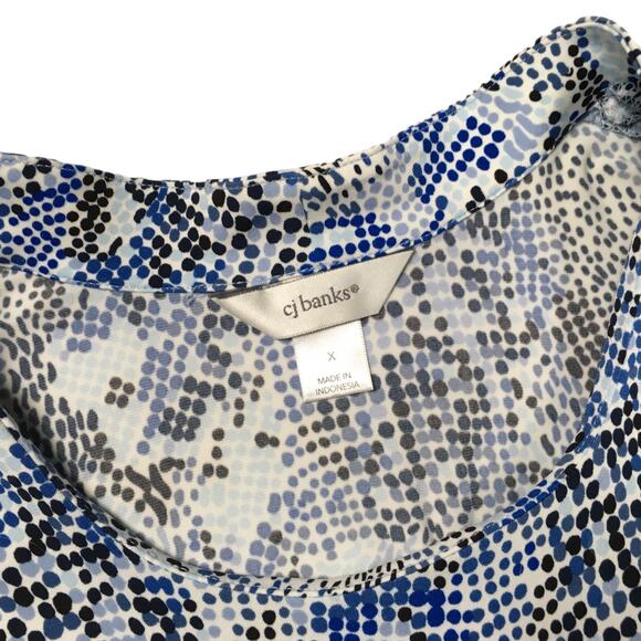CJ Banks Top Sleeveless Blouse V-Neck Printed Career Top Womens Blue White Black - Picture 2 of 11